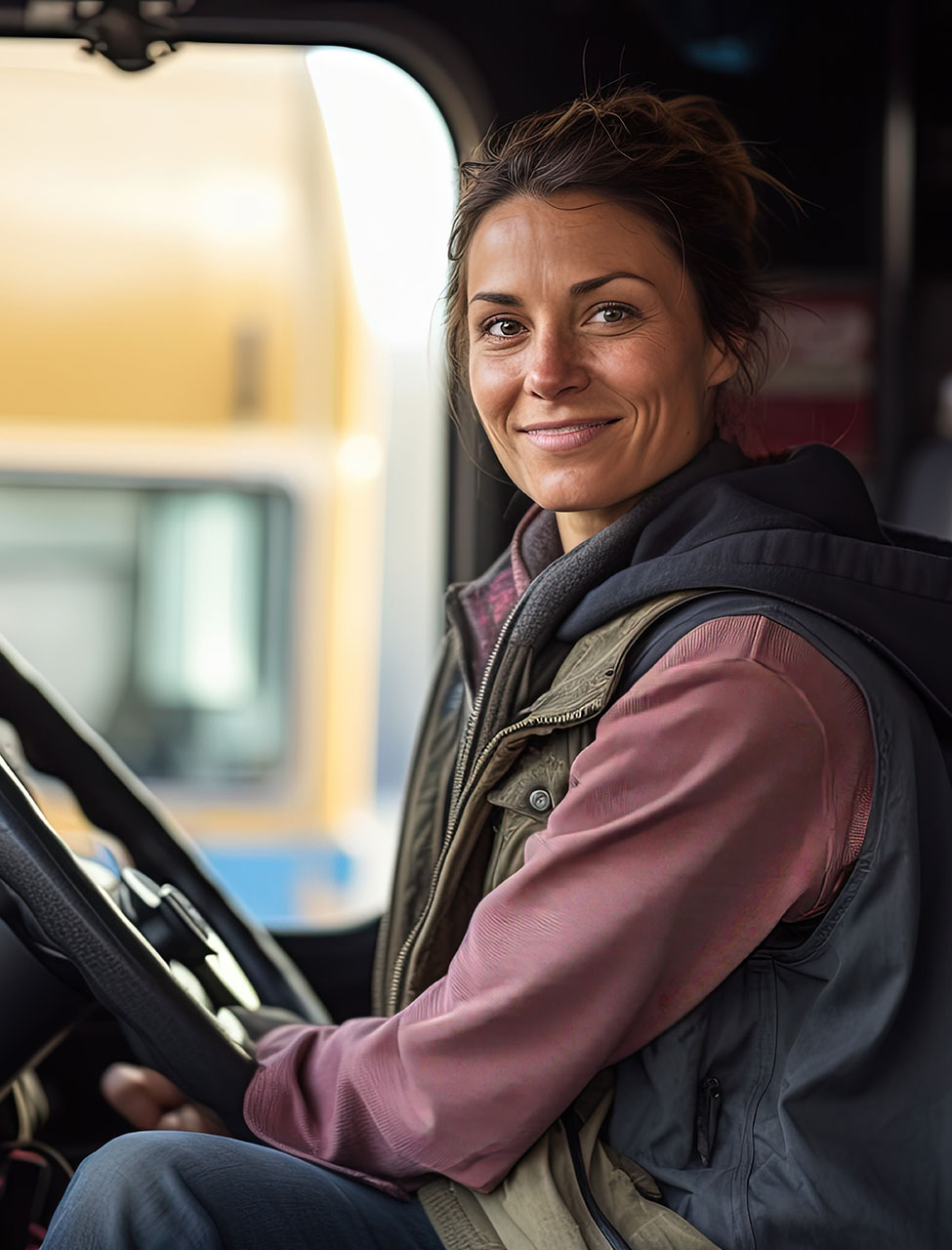 Femme au volant d'un camion